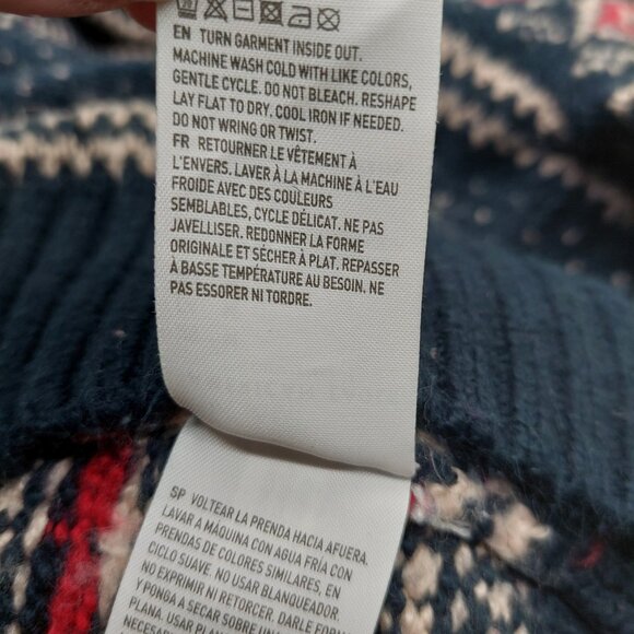 American Eagle Mens Hooded Sweater Size Medium Birdseye Fair Isle Blue Winter - Picture 10 of 11